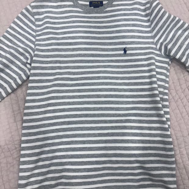 폴로 랄프로렌 그레이 스트라이프 와플 롱슬리브 티셔츠