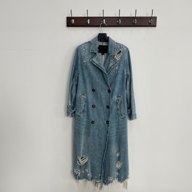 알렉산더왕 데미지 디테일 데님 맥시 코트