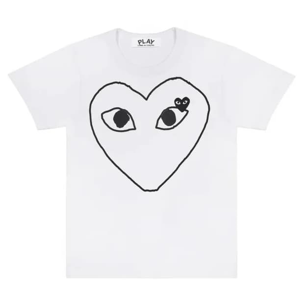 꼼데가르송 플레이 블랙와펜 하트 프린팅 티셔츠 화이트