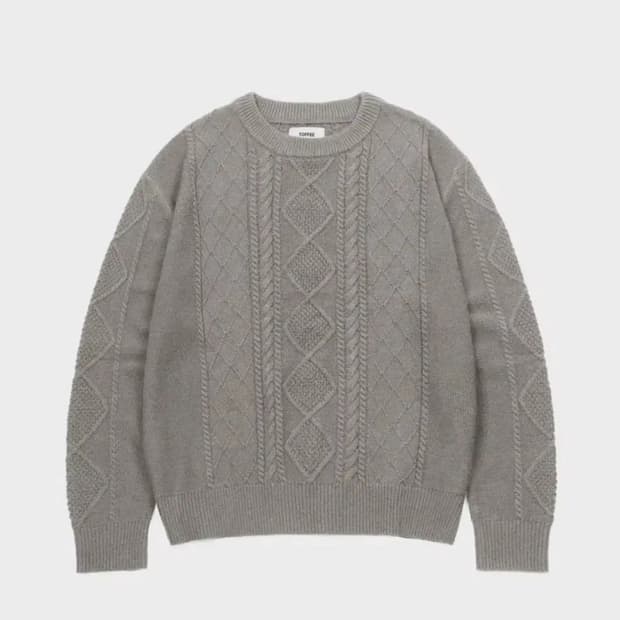  니트 데일리 라운드넥 피셔맨 니트 (MELANGE GREY) L