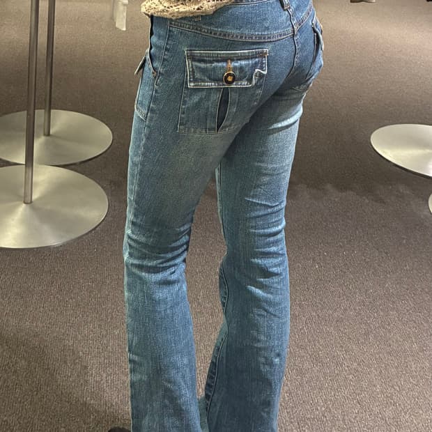 61-87)Japanese vintage 여성 부츠컷 카고 데님팬츠