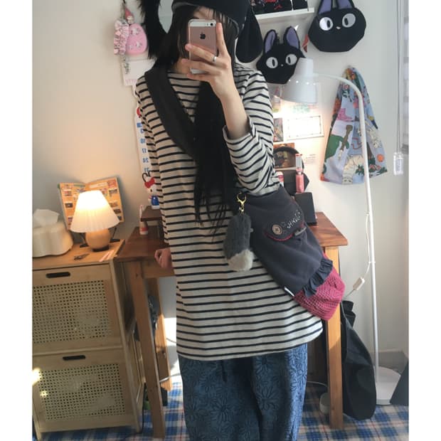 vintage stripe pocket long sleeve dress