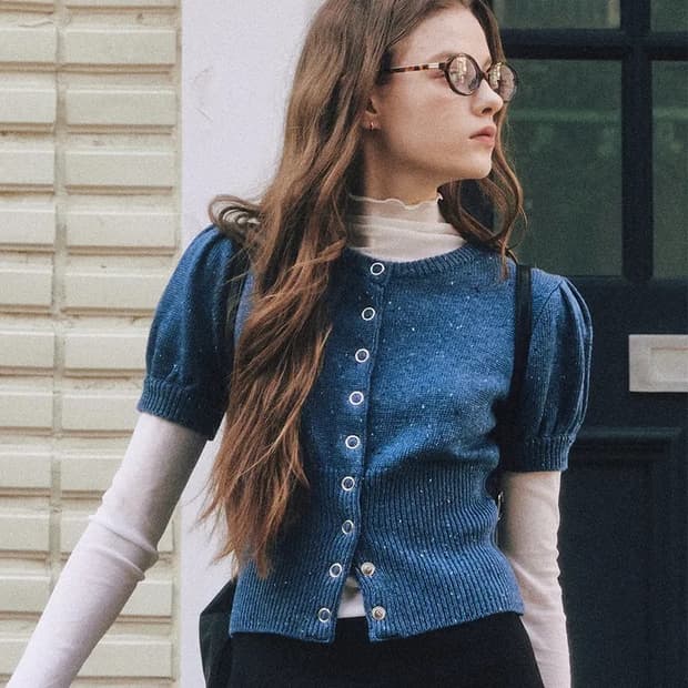 레터프롬문 코니 더스트 하프 가디건 네이비