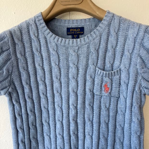 폴로랄프로렌 키즈 스카이블루 라운드니트 반팔케이블니트