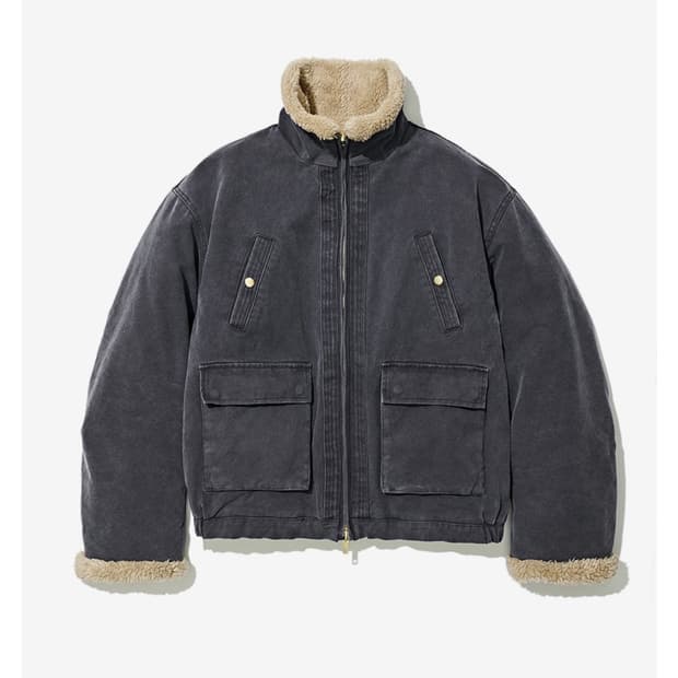 파르티멘토 VTG 워시드 보아 플리스 무톤 자켓 블루쉬 차콜 새상품