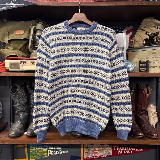 90s JPN 헤리티지 페어아일 패턴 퓨어울 니트 스워터 N158