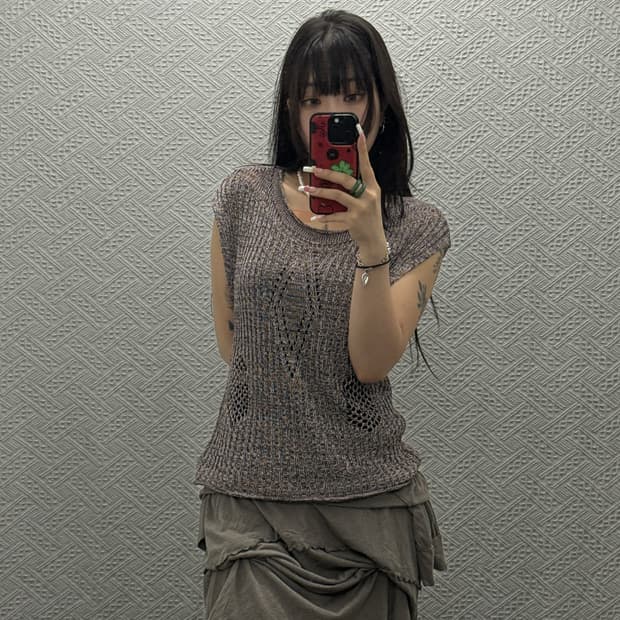 빈티지 재팬 그런지무드 펀칭 에스닉 여름 그물 나시 K0496