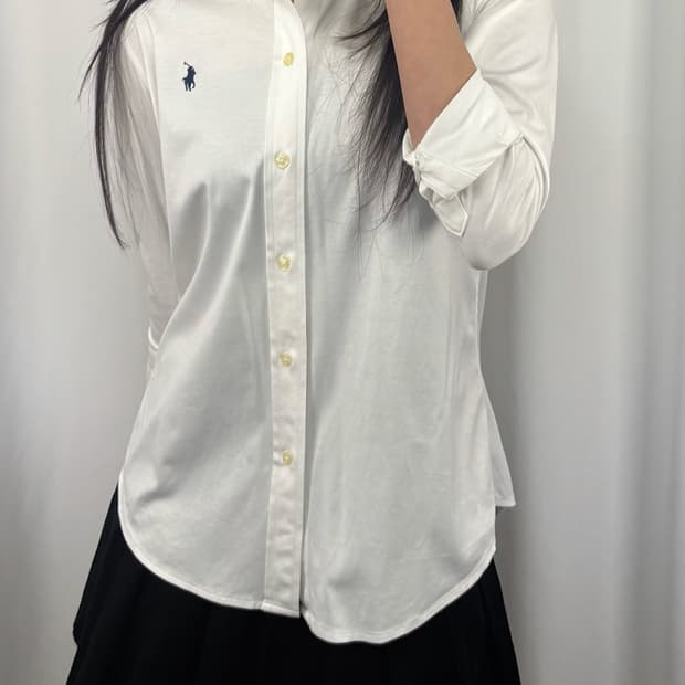 폴로 화이트 니트 드레스 셔츠