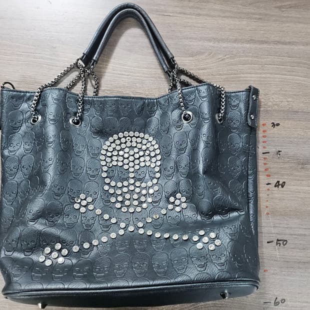 빈티지 가죽 펑크 고딕 고스 스컬 해골 체인 큐빅 숄더백