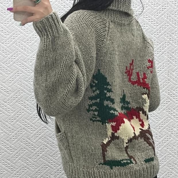 빈티지 재팬 폭닥 노르딕 코위찬 홀리데이 울 가디건 S C07202