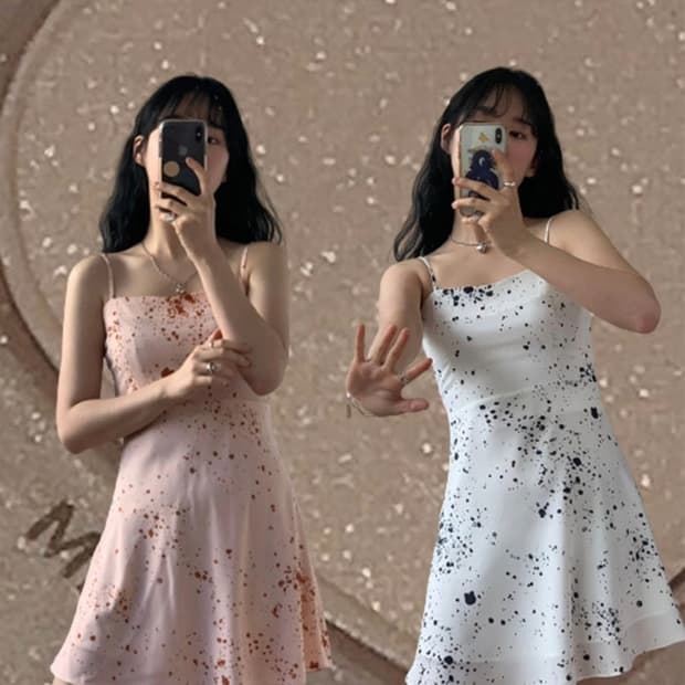 (새상품) 루루서울 페인팅 도트 미니 드레스 핑크/화이트