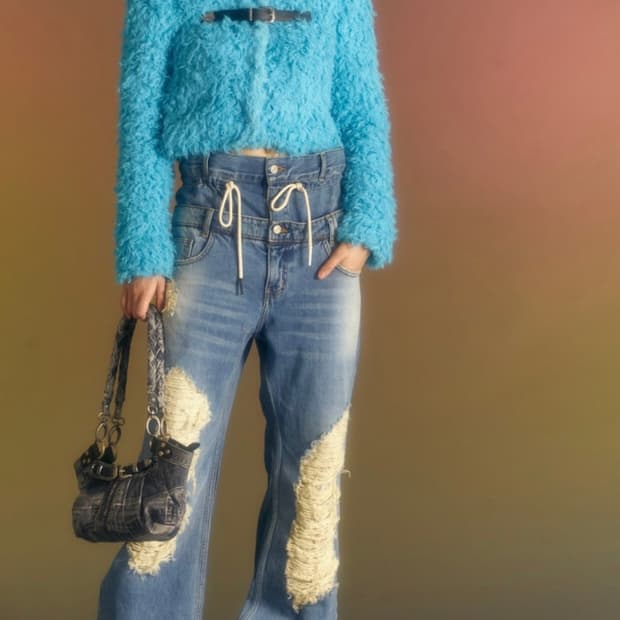 [앤더슨벨] 골디 퍼 가디건 블루