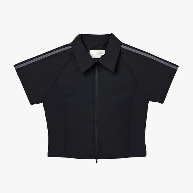 2000아카이브 나일론 스포츠 폴로 탑 반팔셔츠 고프코어 집업 블랙