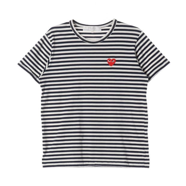 꼼데가르송 플레이 레드 하트 스트라이프 반팔티 L