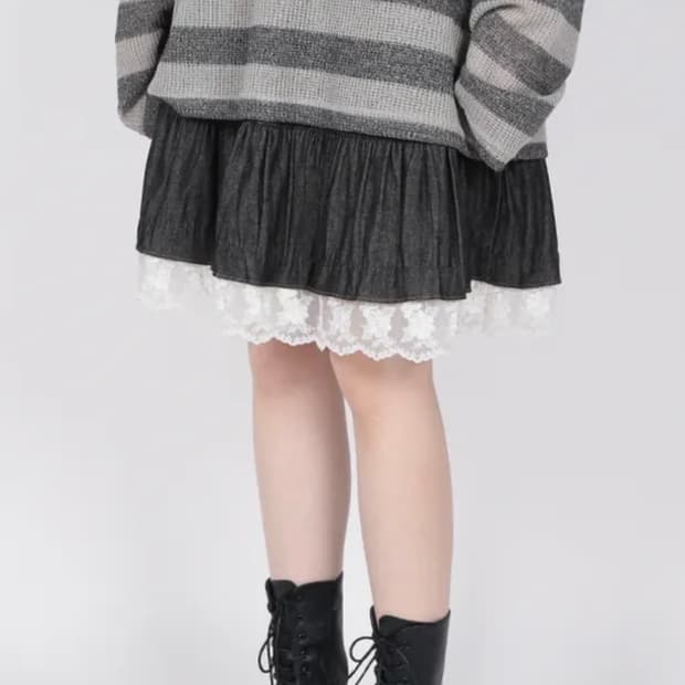 모리 스커트 데님 레이스 캉캉 빈티지 에이블리 지그재그 빈티지 히메카지