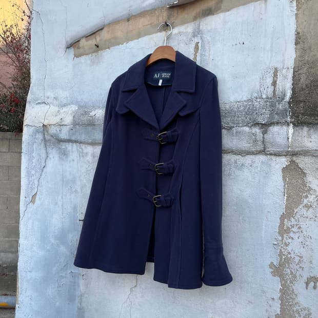 90s Armani Jeans Made in Italy 금속 버클 코트 