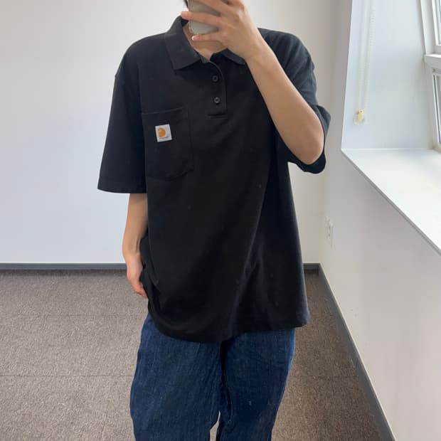 Carhartt 칼하트 포켓 블랙 카라 반팔 