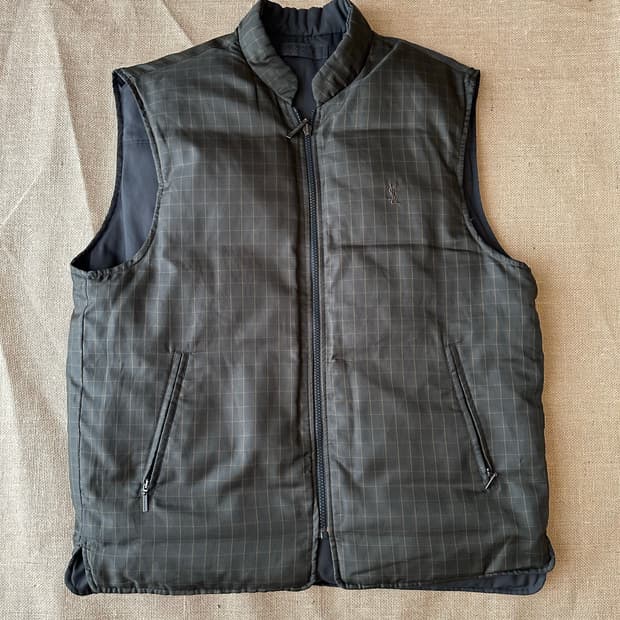 생로랑 남성 리버시블 체크 조끼 영면 100