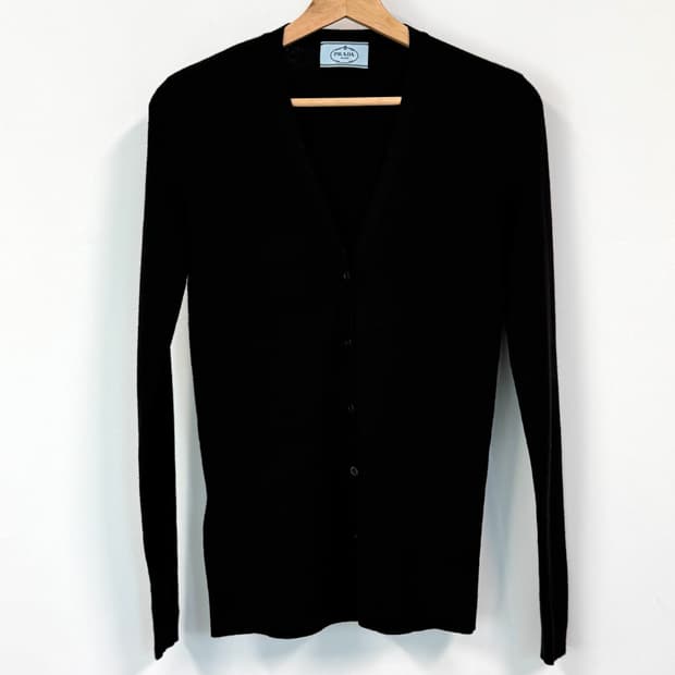 PRADA 프라다 캐시미어, 실크 혼방 블랙 가디건 42