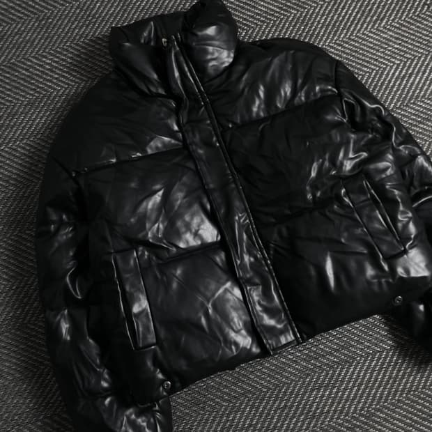 빈티지 우먼스 블랙 비건 레더 패딩 점퍼y 3668