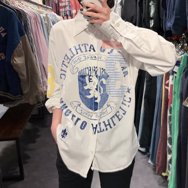 [IM] vtg 화이트 그래픽 패치 웨스턴 셔츠