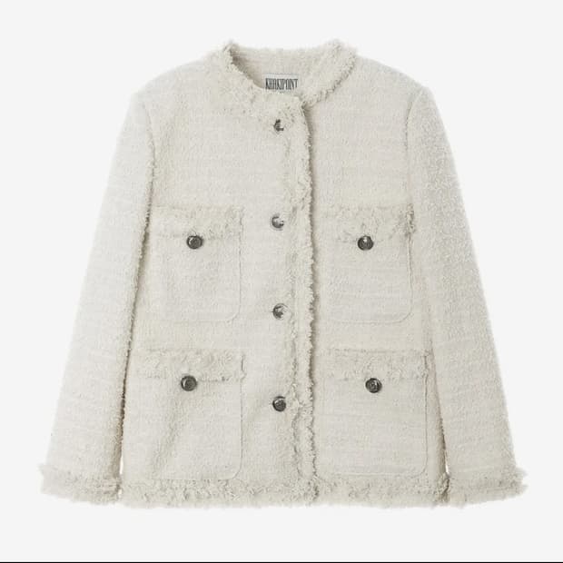 새상품) 카키포인트 앤틱 롱 트위드 자켓 화이트