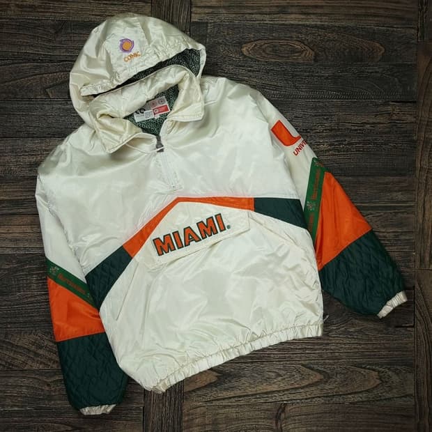 90's 올드스쿨 마이애미 허리케인 오버핏 후드 아노락 자켓 M15801