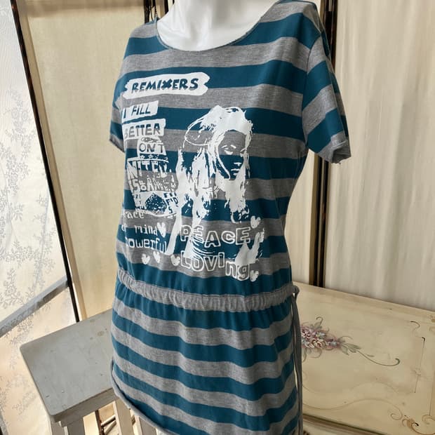 gray stripe shirring dress