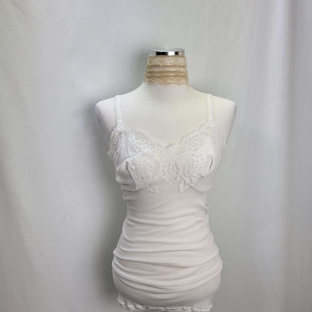 빈티지 플로럴 레이스 셔링 뷔스티에 나시 탑