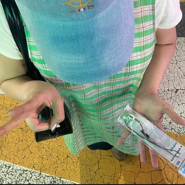 엔조블루스 시어 체크 슬리브리스탑 (Green)