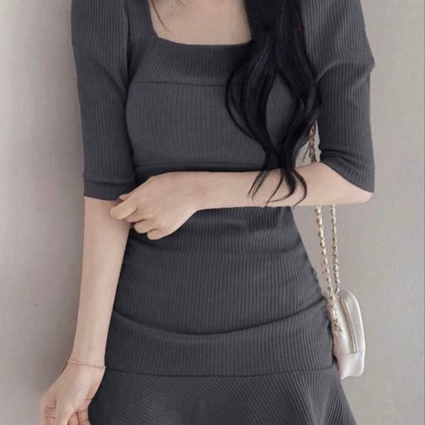 스퀘어넥 셔링 원피스 S