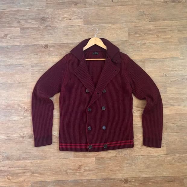 인터메조 캐주얼 더블 니트 가디건 100 버건디 볼륨