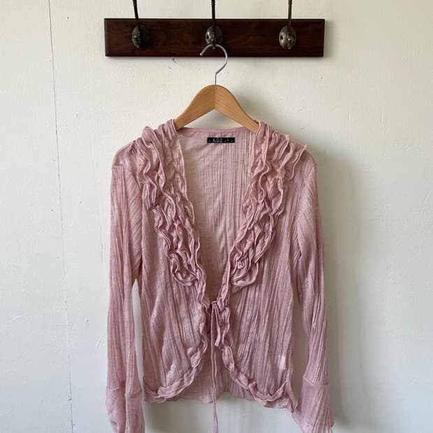 A.G.O 셔링 시스루 가디건