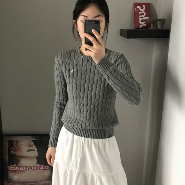 폴로 랄프로렌 포니 로고 그레이 케이블 니트