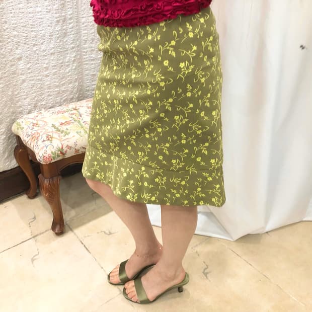Green floral midi skirt