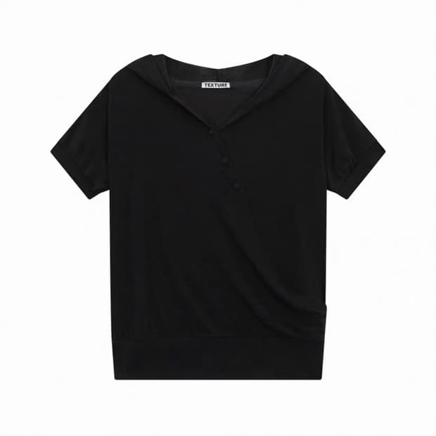 TEXTURE SEOUL 반팔 브이넥 후드 집업 블랙