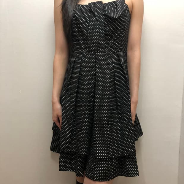 빈티지 블랙 도트 프릴 원피스