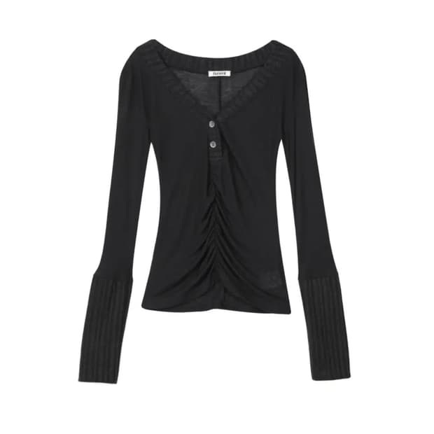 비데블BEDEVIL 시보리 배색 니트 티 블랙