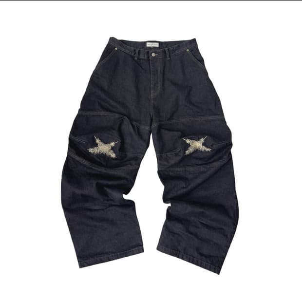 아오이로 Ooki Feather Denim Pants - Dark Ind
