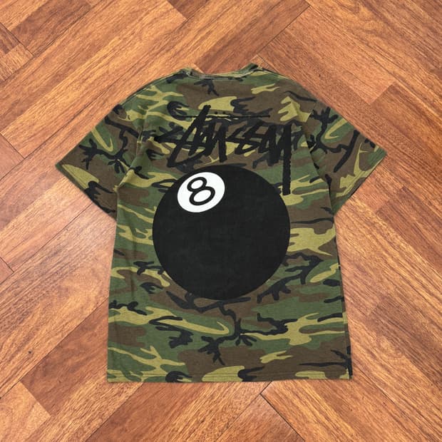 S Stussy 스투시 카모 8볼 반팔 라운드 티셔츠 