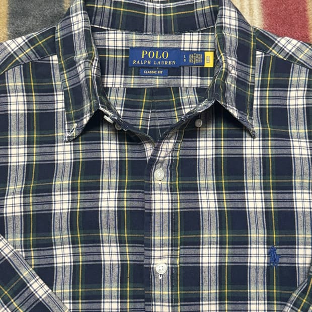 정품) 폴로 플래드 체크 셔츠 (딥 그린, L)
