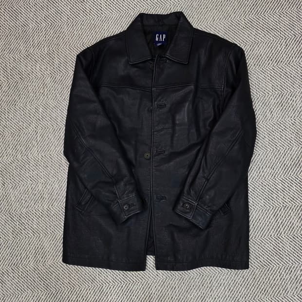 올드 갭 레더 빈티지 카 코트 블랙 L사이즈