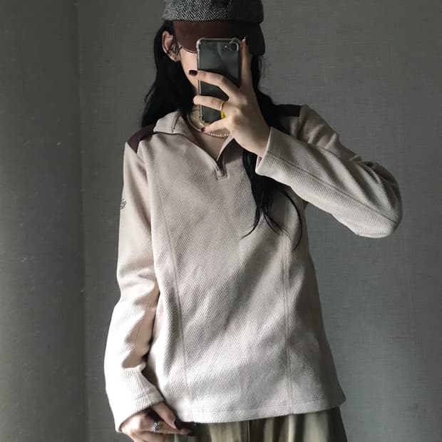 노페 베이지 후리스 반집업