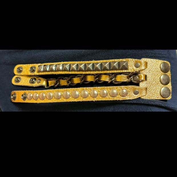 오네갸루 골드 가죽 스터드 체인 레이어드 팔찌 y2k 걀펑 갸루펑크 