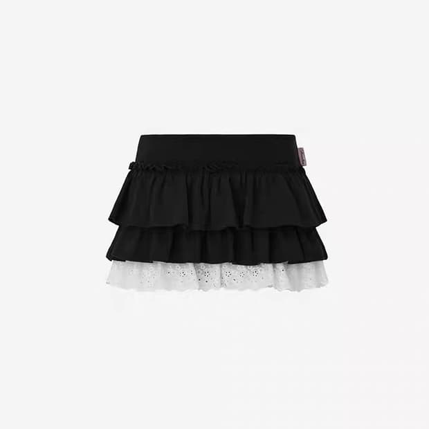 뉴얼린 블랙 Bubble cancan lace mini skirt