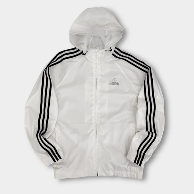 아디다스 루즈핏 화이트 3strip 우븐 바람막이 자켓 