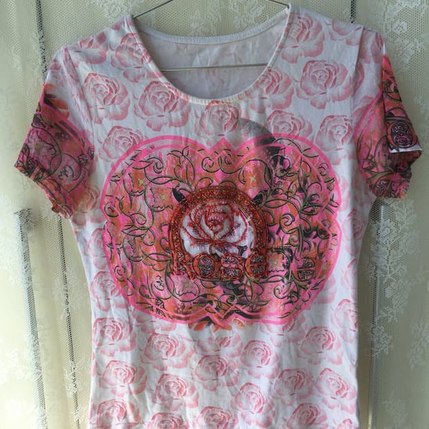 jpn vintage rose beads pink short sleeve