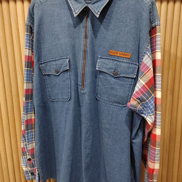 무배) 폴로 랄프로렌 체크 믹스 데님 반집업 - 2XL