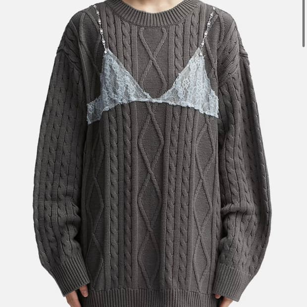 앤더슨벨 테스 레이스 온 보이프렌드 핏 니트 스웨터