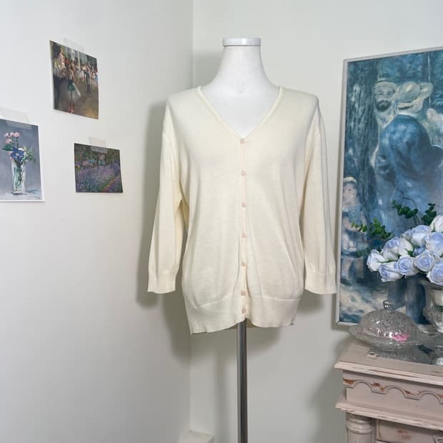yellow ivory v-neck basic cotton cardiga